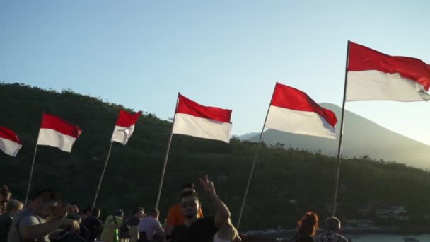 Red White Indonesian National Flags Fluttering August Independence Day Mount — Video