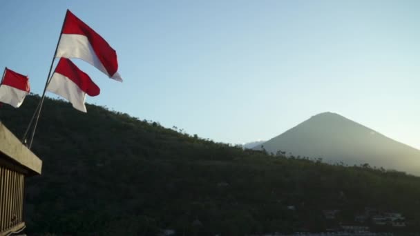 Red White Indonesian National Flags Fluttering August Independence Day Mount — Video