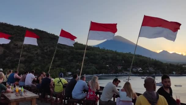 Bali Indonesia Red White Indonesian National Flags Fluttering August Independence — Stockvideo