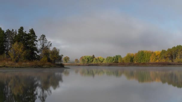 Time Lapse Oxbow Bend Mount Moran Morning Reflection Snake River — Αρχείο Βίντεο