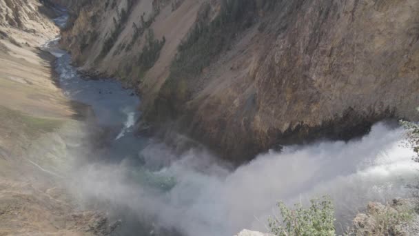 Brink Lower Falls Waterfall View Yellowstone River Grand Canyon Yellowstone — стоковое видео