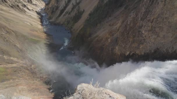 Brink Lower Falls Waterfall View Yellowstone River Grand Canyon Yellowstone — стоковое видео