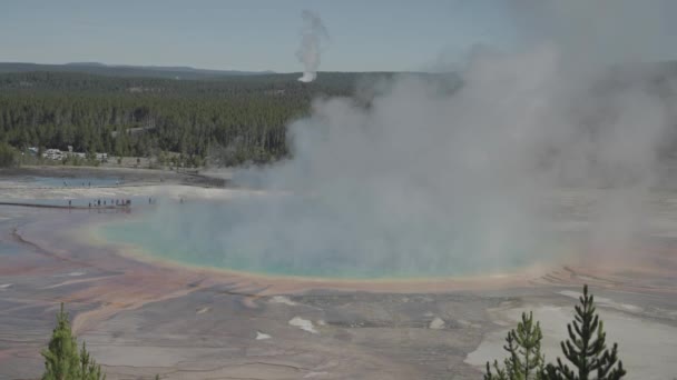 Grand Prismatic Άνοιξη Στο Yellowstone Εθνικό Πάρκο Wyoming Μεγαλύτερη Θερμή — Αρχείο Βίντεο