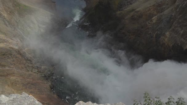 Brink Lower Falls Waterfall View Yellowstone River Grand Canyon Del — Video Stock