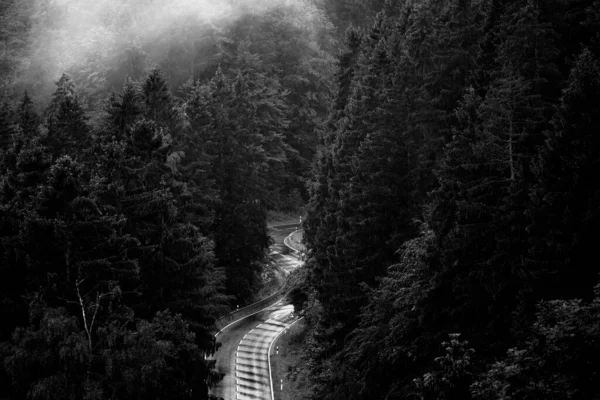 Foto Bianco Nero Della Strada Montagna — Foto Stock