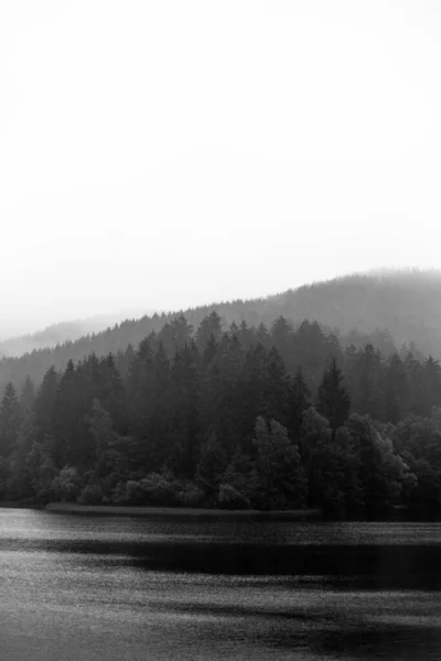 Güzel Bir Göl Manzarası Siyah Beyaz Resim — Stok fotoğraf