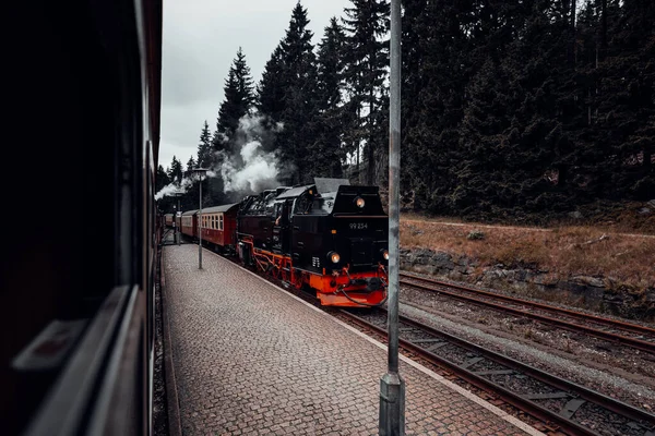 Locomotiva Vapor Preta Comboio Antigo — Fotografia de Stock