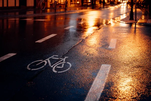 Pista Bicicleta Vazia Tráfego Cidade — Fotografia de Stock