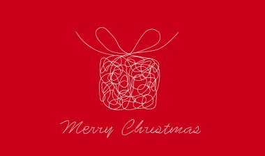 Noel hediyesi olarak. Fiyonklu bir kutunun karalaması. Kart ve selamlama için doğrusal ve el yazısı biçimi