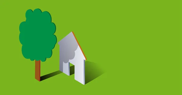 Ein Haus Und Ein Baum Auf Einer Grünen Wiese Einfacher — Stockvektor
