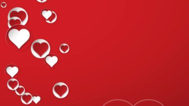 Sevgililer Günü için Kalp Geçmişi. Hareketli kalpleri olan hareketli kırmızı arkaplan.