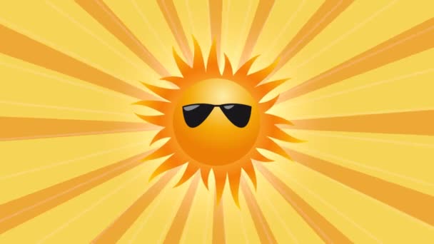 Animowane Letnie Tło Słońce Okularach Przeciwsłonecznych Obrotowe Promienie Słoneczne Ilustracja — Wideo stockowe