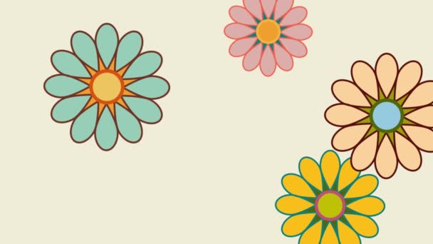 复古的春天背景 生机勃勃的花朵诞生 平面设计中的花画动画 — 图库视频影像