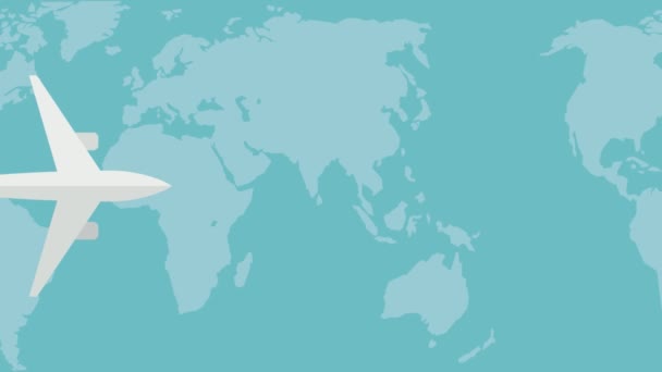 Airplane Fly Background Globe Animated Illustration Moving World Background Loop — Stock Video