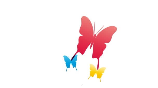 Πολύχρωμες Ιπτάμενες Πεταλούδες Λευκό Φόντο Κινούμενη Αφηρημένη Απεικόνιση Άνοιξη — Αρχείο Βίντεο