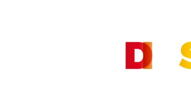 İndirim kelimesi. Metin renkli gökkuşağı ile canlandırılmış pankart.