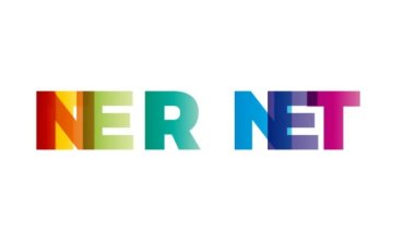 İnternet kelimesi. Metin renkli gökkuşağı ile canlandırılmış pankart.