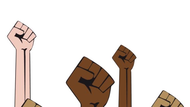 Толпа Протестующих Анимированный Плакат Поднятой Рукой Концепция Революции Протеста Закрытый — стоковое видео