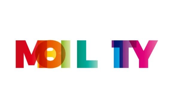Parola Mobilità Banner Animato Con Testo Colorato Arcobaleno — Video Stock