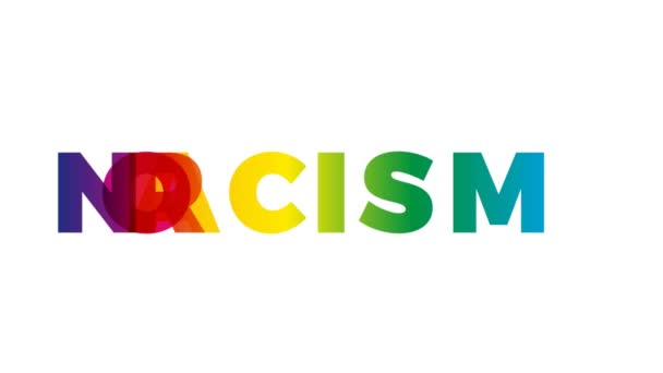 Het Woord Geen Racisme Geanimeerde Banner Met Tekst Gekleurde Regenboog — Stockvideo