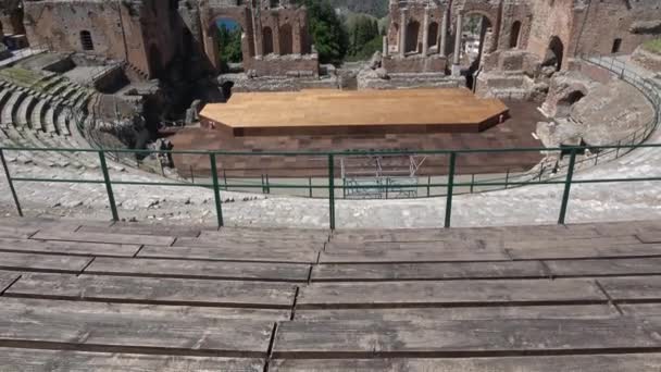 Ruinas Del Teatro Romano Griego Taormina Pintoresco Vulcano Etna Fondo — Vídeos de Stock