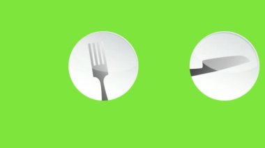 Üç tabak, çatal bıçaklı. Yemek ve restoran kavramı. Renkli anahtarlı animasyon, 4k görüntü