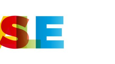 Satış kelimesi. Metin renkli gökkuşağı ile canlandırılmış pankart.