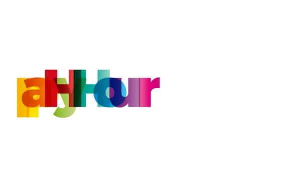 Λέξη Happy Hour Κινούμενο Banner Χρωματιστό Ουράνιο Τόξο — Αρχείο Βίντεο