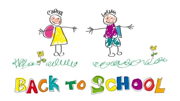 Greeting Children Happy Back School Animated Colorful Drawing Made Child — Stock Video