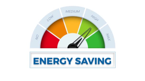 Palavra Economia Energia Medidor Velocímetro Que Mede Nível Poupança Ilustração — Vídeo de Stock