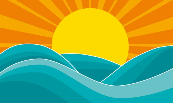 Абстрактный Летний Фон Солнце Волна Бурное Море Векторная Иллюстрация Местом — стоковый вектор