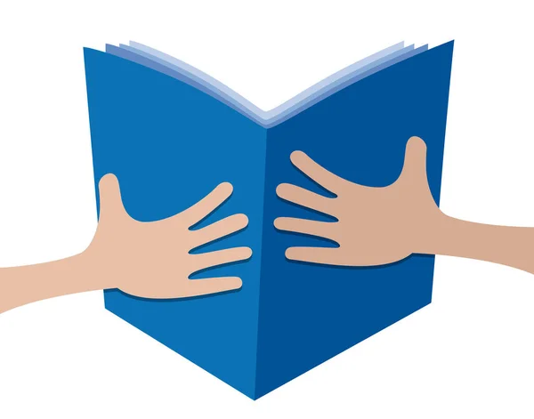 Hands Holding Open Book Read Novel Study Cartoon Style Abstract — Vettoriale Stock