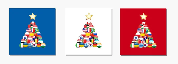 圣诞树上挂着国旗 世界和平没有战争 矢量图解 贺卡集 — 图库矢量图片