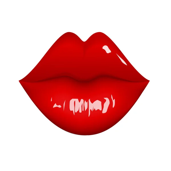 Dulce Sonrisa Beso Labios Rojos Sensuales Vector Ilustración Aislada — Vector de stock