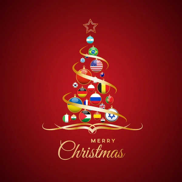 Árvore Natal Com Bandeiras Nacionais Paz Mundial Sem Guerras Ilustração —  Vetores de Stock