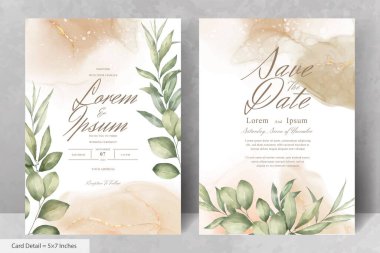 Yeşillik Suluboya Yapraklı Çiçek Düğün Davetiyesi