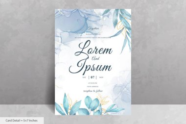 Yeşillik Suluboya Yapraklı Çiçek Düğün Davetiyesi