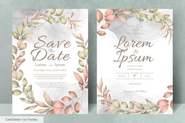 Çiçekli suluboya çelenk düğün davetiyesi şablonu. El çizimi çiçekli.