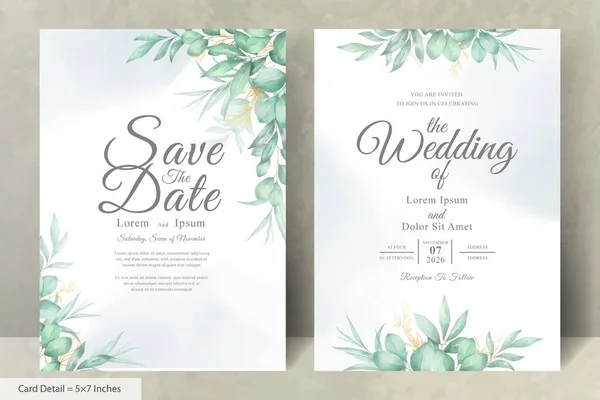 Conjunto Elegante Plantilla Tarjetas Invitación Boda Con Acuarela Dibujada Mano — Archivo Imágenes Vectoriales