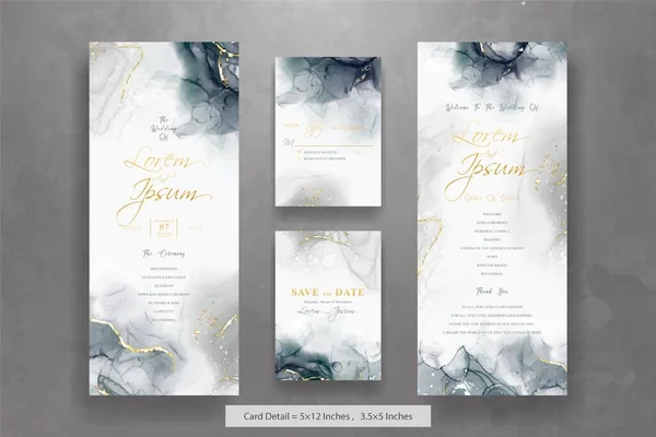 Zestaw Abstrakcyjny Wedding Invitation Cards Szablon Tłem Atramentu Alkoholowego — Wektor stockowy