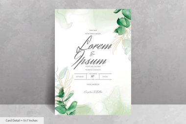 Yeşillik Suluboya Düğün Davetiyesi Şablonu El Yazması Ökaliptüs Yaprakları