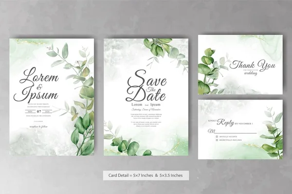 Greenery Aquarell Hochzeitseinladungskarte Vorlage Mit Handgezeichneten Eukalyptusblättern — Stockvektor