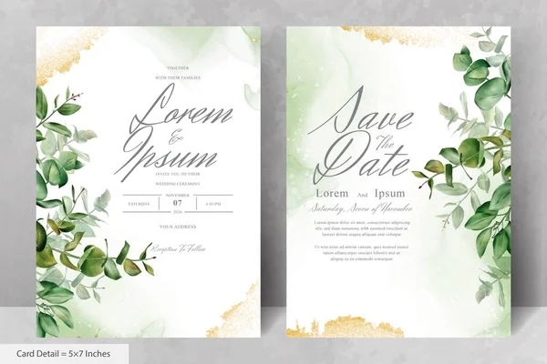 Набір Зелені Акварель Весільні Запрошення Шаблон Листівки — стоковий вектор