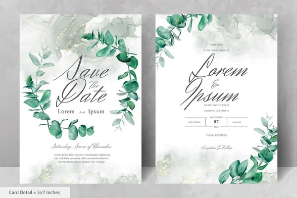 Set Greenery Watercolor Floral Wreath Wedding Invitation Card Template — 스톡 벡터