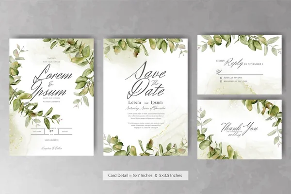 緑の水色の花のリース結婚式の招待状のカードテンプレートのセット — ストックベクタ