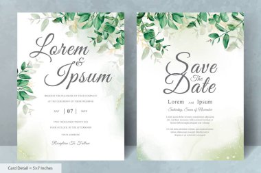 Yeşillik Çiçekleriyle Zarif Suluboya Düğün Davetiyesi Şablonu