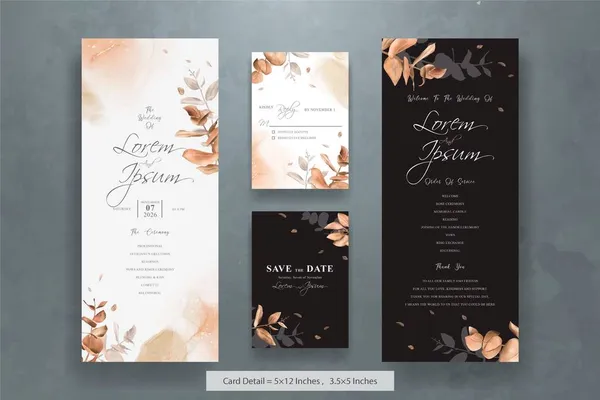 Conjunto Elegante Watercolor Casamento Convite Cartão Modelo Com Flores Verdura — Vetor de Stock
