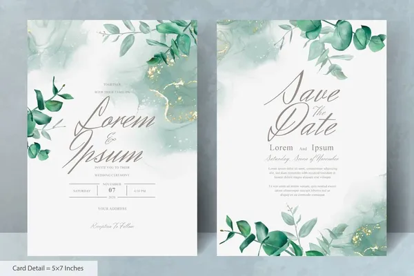 Set Elegante Plantilla Tarjeta Invitación Boda Acuarela Con Florales Verdor — Archivo Imágenes Vectoriales