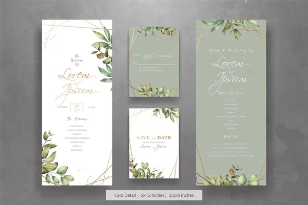 Conjunto Elegante Watercolor Casamento Convite Cartão Modelo — Vetor de Stock