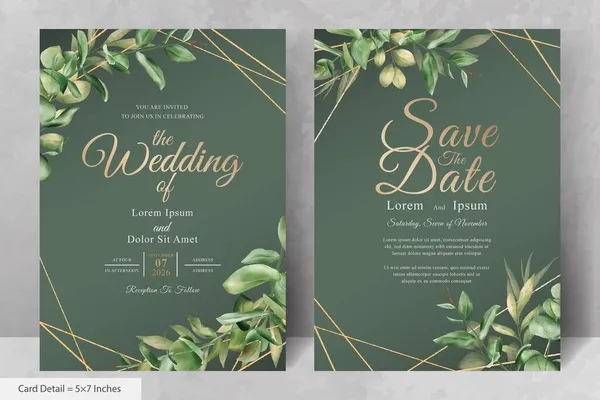 Conjunto Elegante Watercolor Casamento Convite Cartão Modelo — Vetor de Stock